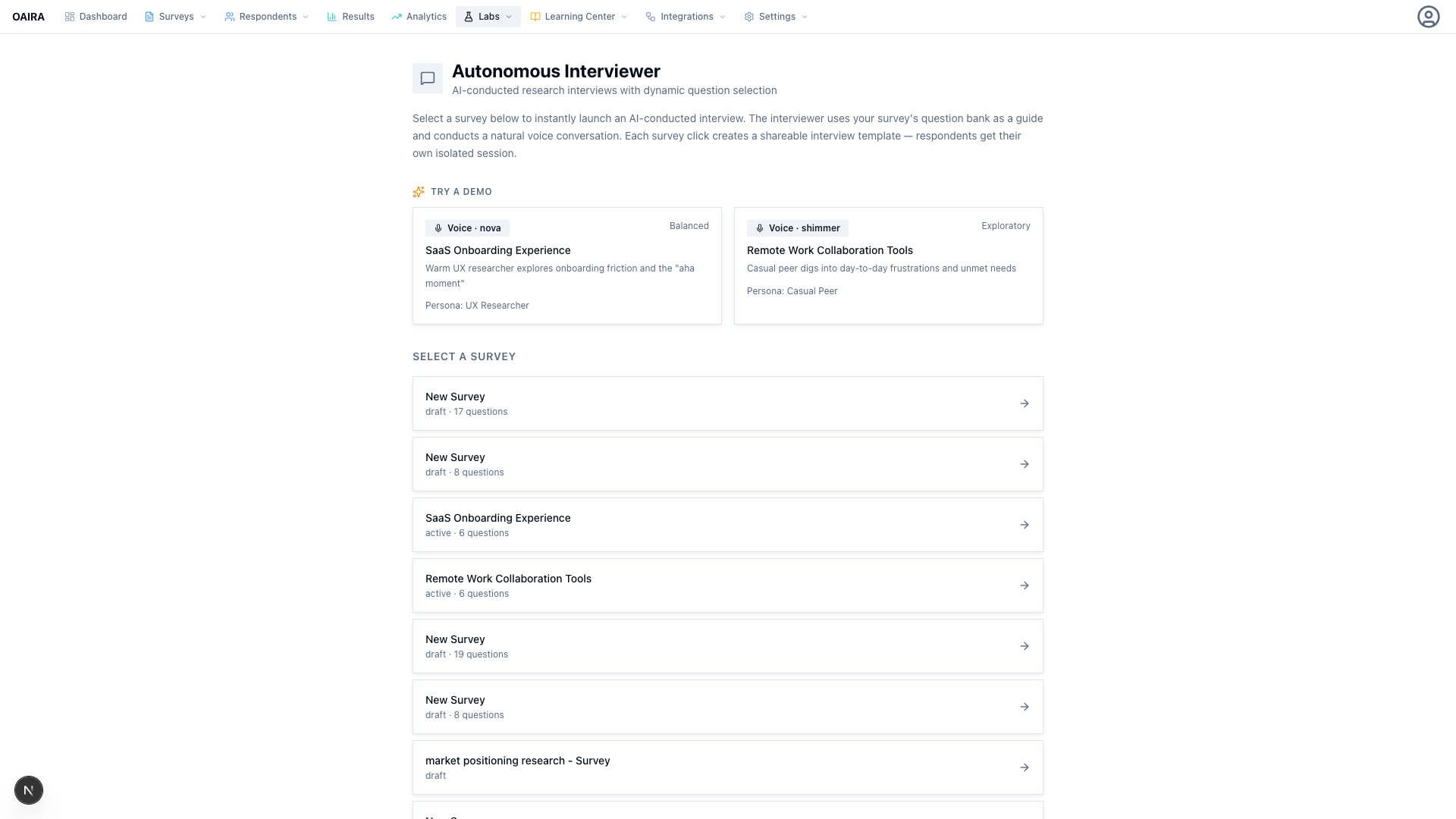 AI interviewer lab